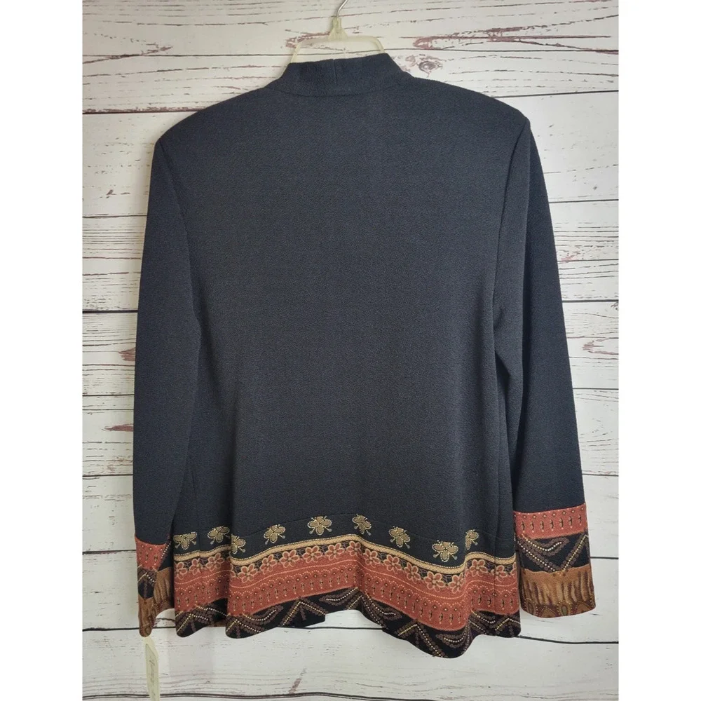 NWT Nancy‎ Michaels Black Floral Open Front Cardigan Sweater Women's Size 8